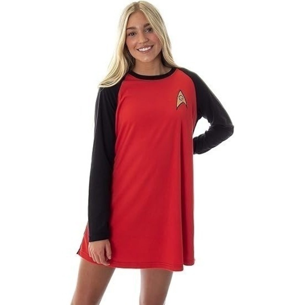 Star Trek Original Series Women's Juniors Raglan Sleep Shirt Nightgown Uhura (L)